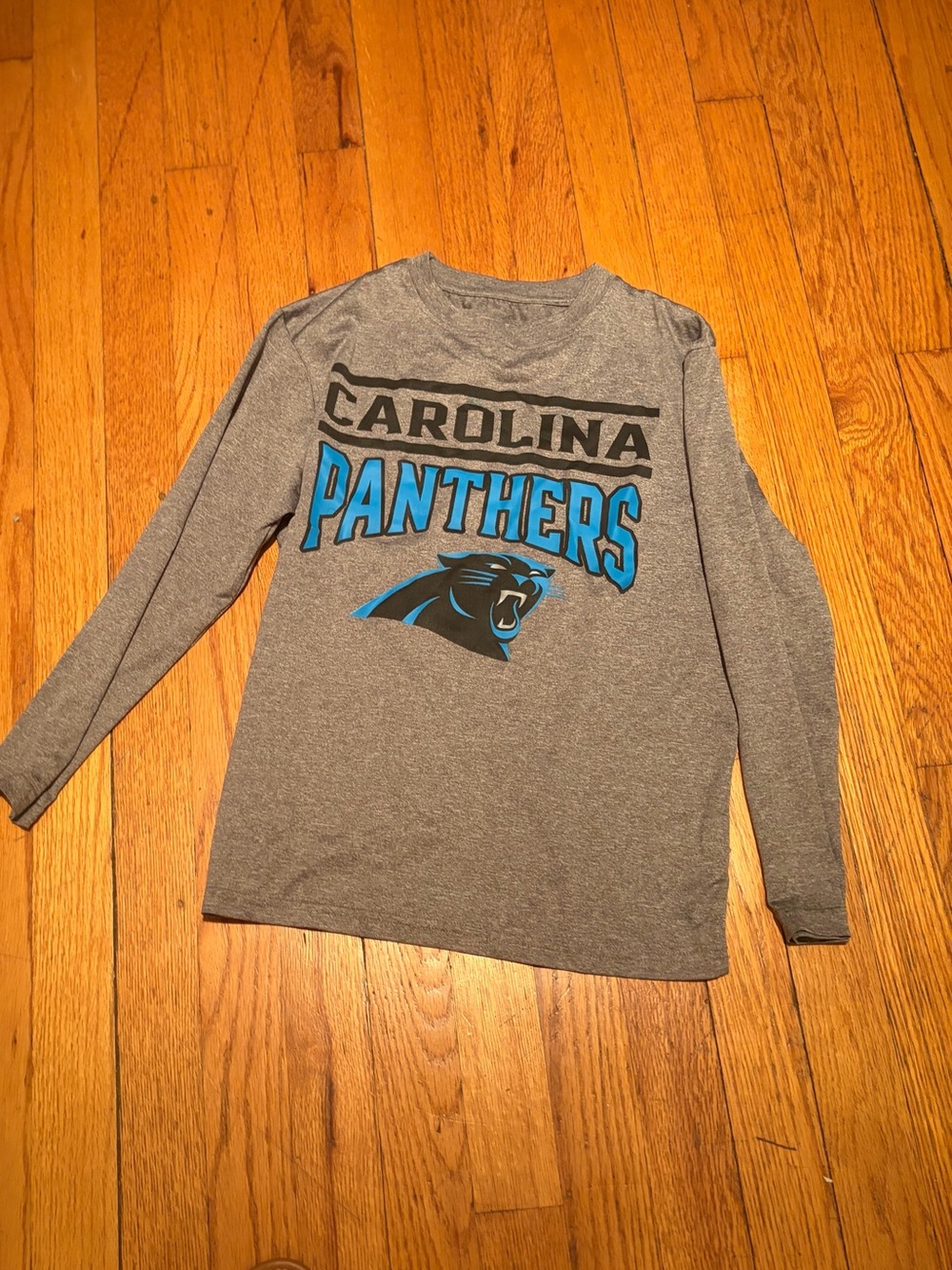 NFL Carolina Panthers Youth Gray Long Sleeve Tee with Blue Logo